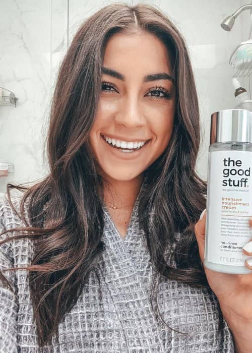 Jeanine Amapola promoting The Good Stuff Hair in an Instagram post in April 2019