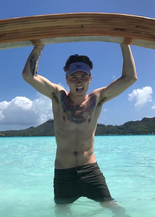 Nathan Schwandt as seen while posing shirtless in Bora Bora, French Polynesia in August 2017