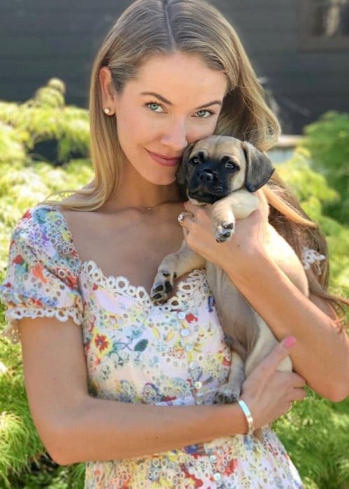 Olivia Jordan with her dog as seen in April 2019