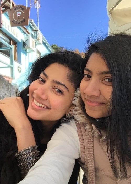 Sai Pallavi as seen in a picture with her younger sister Pooja Kannan in Benalmádena, Spain in December 2017