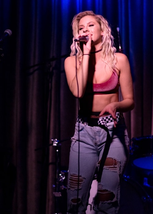 Andie Case as seen during a live performance at the Hotel Cafe in Hollywood, Los Angeles, California, United States in July 2018