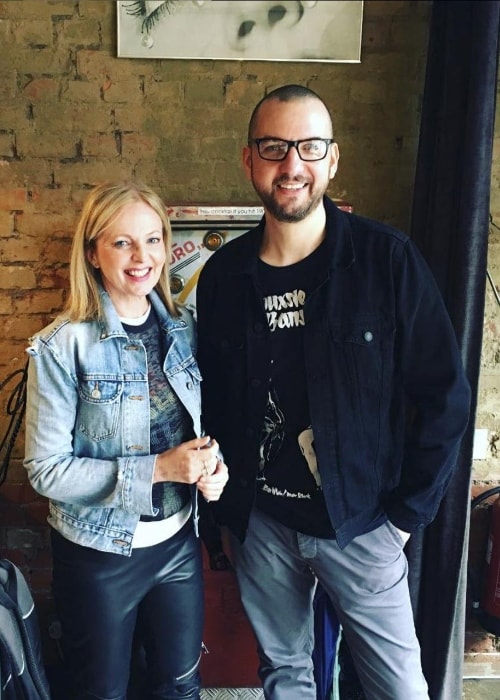 Clare Grogan as seen while posing for a picture with Phil Marriott in April 2019
