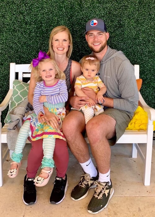 Cody Jones as seen in a picture with his wife Allison and his daughters Landry and Lucy in April 2019