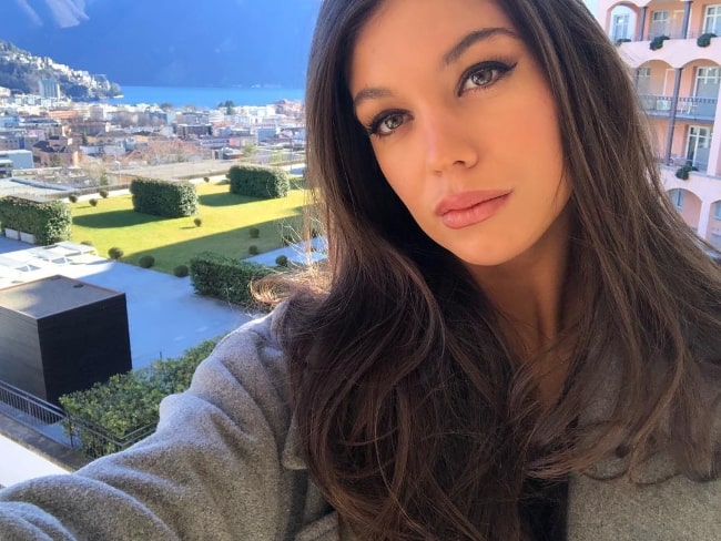 Erin Willerton as seen while taking a selfie in Lugano, Ticino, Switzerland in January 2019