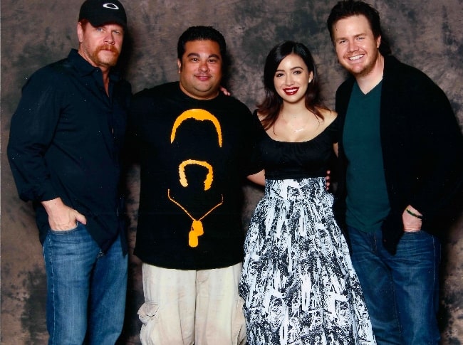 From Left to Right - Michael Cudlitz, Casey Florig, Christian Serratos, and Josh McDermitt as seen while posing for a picture at the Walker Stalker Convention in October 2014