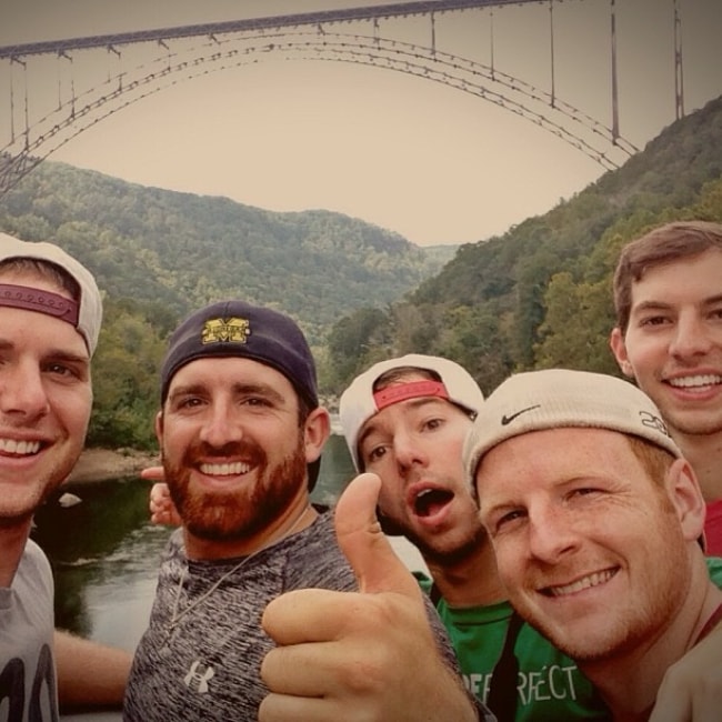 Garrett Hilbert as seen in a selfie taken with the boys of Dude Perfect Cody Jones (On The Left), Tyler Toney (Centre), and Twins Coby and Cory Cotton (On The Right) in September 2013