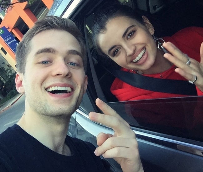 Joey Gatto as seen while taking a selfie with YouTube star and singer, Rebecca Black, in West Hollywood, Los Angeles County, California, United States in June 2018