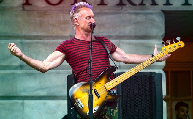 Sting during a performance on the steps of the National Portrait Gallery in Washington in June 2018