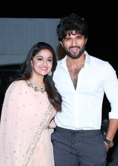 Vijay Devarakonda as seen in a picture taken with Keerthy Suresh in May 2018