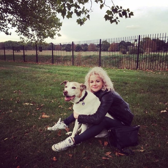 Amy Lennox with her dog as seen in September 2018