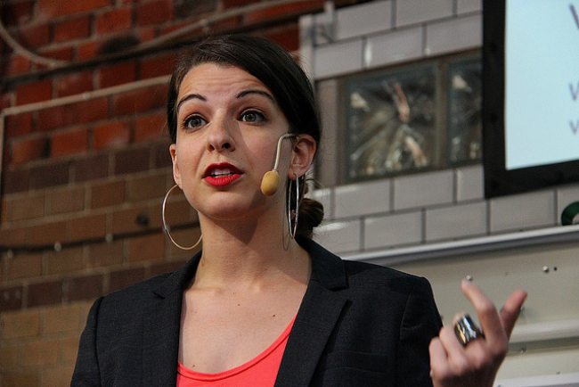 Anita Sarkeesian during an event in October 2014