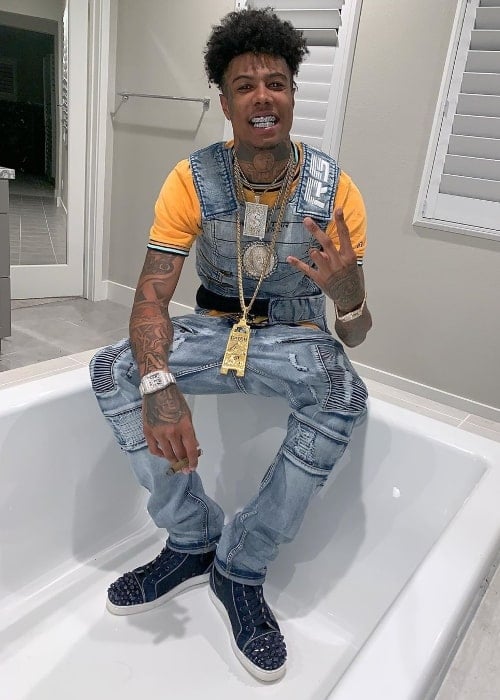 Blueface as seen while posing for the camera in June 2019