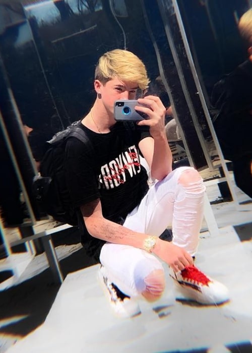 Cash Baker as seen while taking a mirror selfie in Tulsa, Oklahoma, United States in March 2019