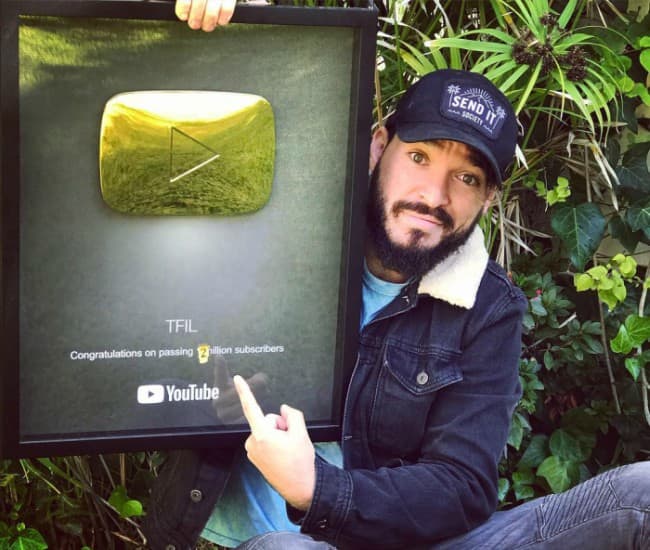 Elton Castee with his Gold YouTube Play Button as seen in October 2018