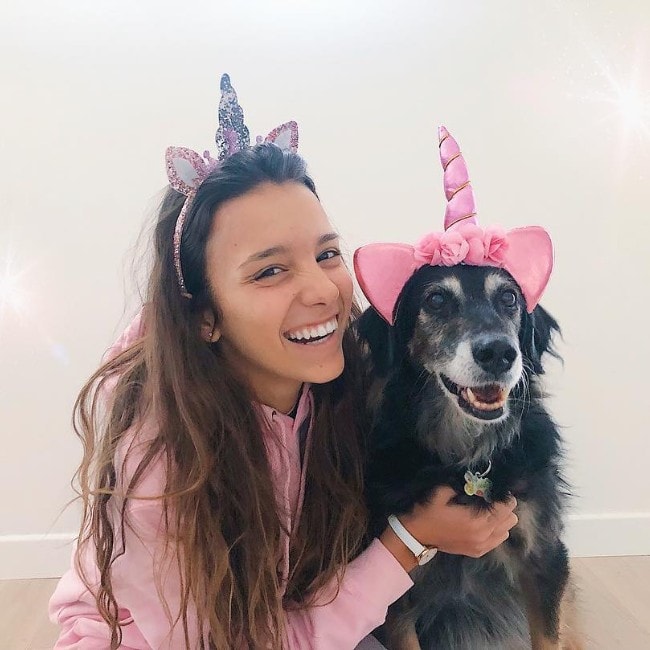 Iris Ferrari with her dog Perla as seen in February 2019