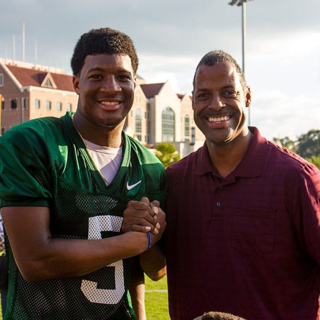 Jameis Winston with his fan as seen at the Albert J. Dunlap Athletic Training Facility in Tallahassee, Florida in October 2013