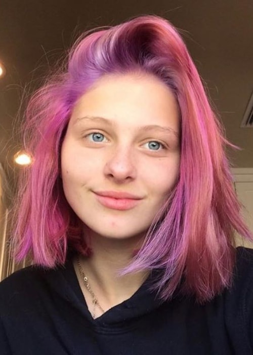 Jane Widdop as seen while clicking a selfie in her colored hair in July 2019