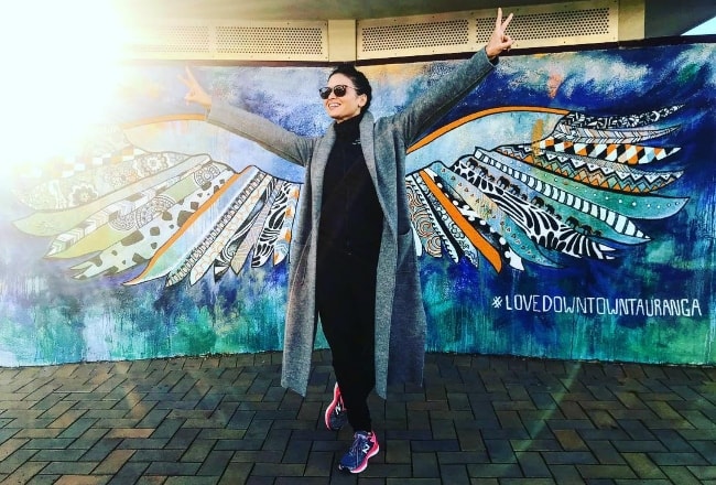 Katrina Law as seen while posing for a picture in Tauranga located in North Island, New Zealand in May 2018
