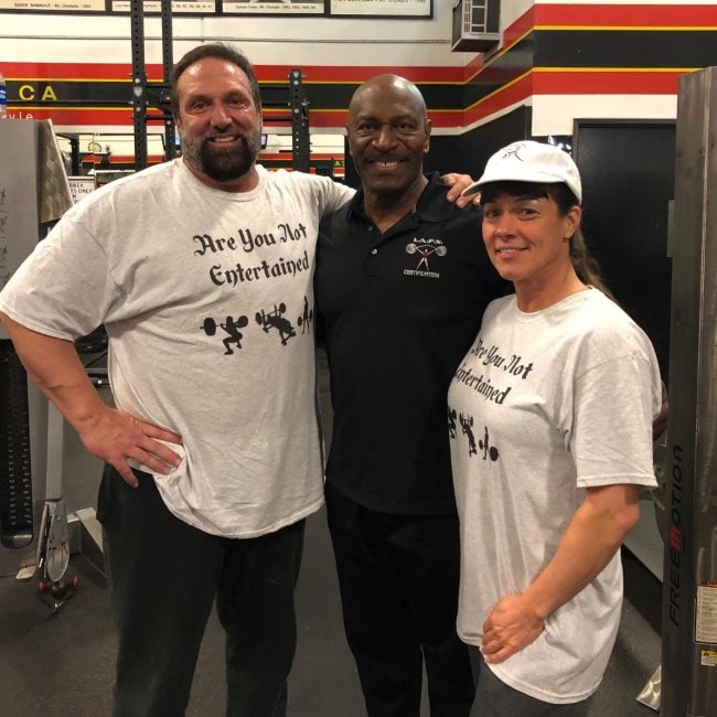 Lee Haney with his friends as seen in January 2019 at the Gold's Gym Venice, California