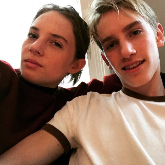 Maya Hawke with her brother Levon as seen in December 2017
