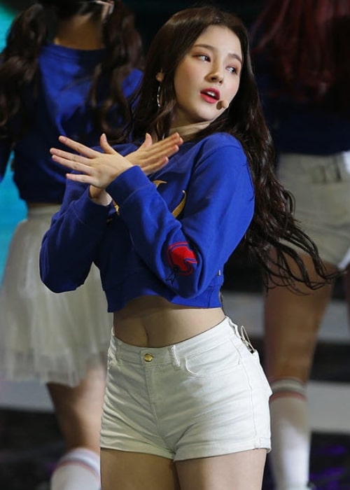 Nancy Jewel McDonie as seen in a picture while performing on stage alongside other Momoland members in January 2018