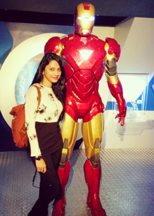 Rucha Hasabnis as seen in a picture standing beside a wax replica of Iron Man at Madame Tussauds London in June 2017