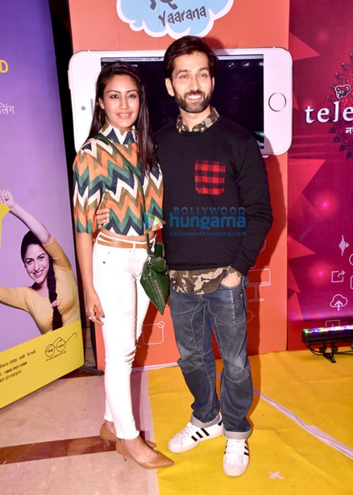 Surbhi Chandna as seen in a picture with her co-star from Ishqbaaz Nakuul Mehta at an event of Saas Bahu Aur Saazish in November 2017