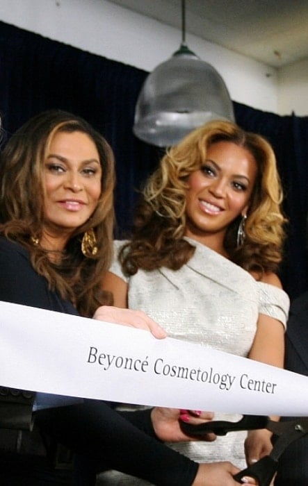 Tina Knowles as seen while posing for a picture with her daughter, Beyonce, at the release of Beyoncé Cosmetology Center in October 2010