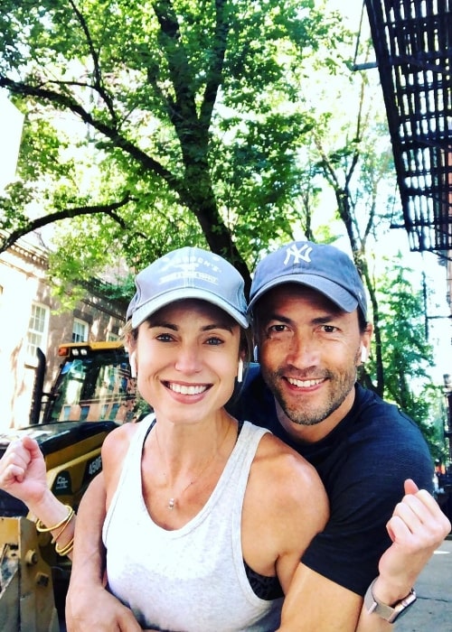 Amy Robach as seen in a picture with Andrew Shue in New York City, New York, United States in July 2019