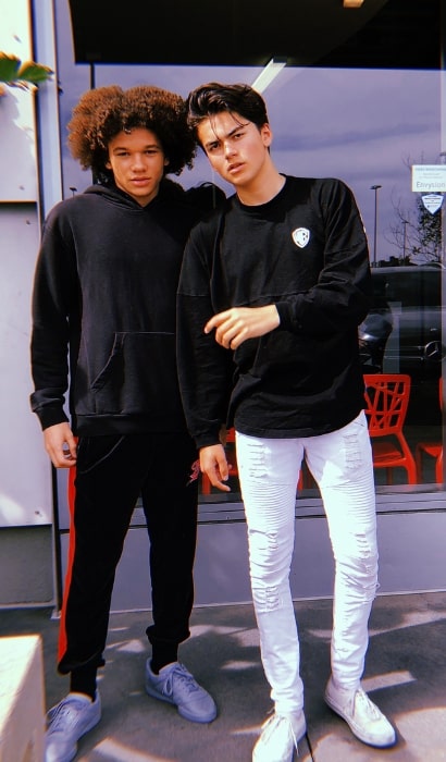 Armani Jackson (Left) as seen while posing for the camera along with Ashton Arbab at The Grove in Los Angeles, California, United States in April 2018