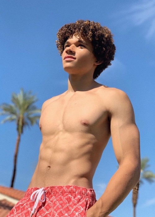Armani Jackson as seen while posing shirtless for the camera at La Quinta Resort & Club in California, United States in July 2019