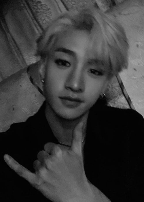 Bang Chan as seen while taking a black-and-white selfie in March 2019