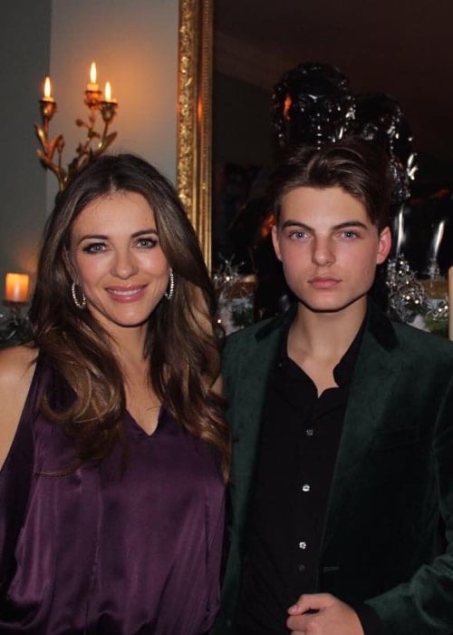Damian Hurley as seen while posing for a picture alongside his mother, Elizabeth Hurley, in Chelsea, London, England, United Kingdom in January 2017