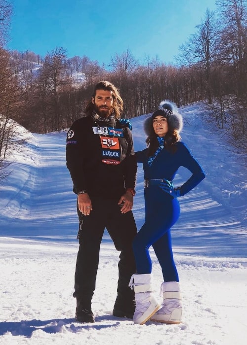 Demet Özdemir as seen while posing for a picture with Can Yaman in March 2019