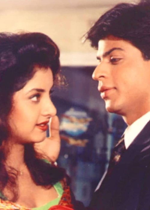 Divya Bharti as seen in a picture with actor Shahrukh Khan in the film Deewana in 1992