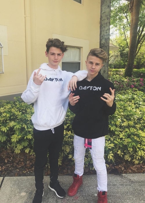Dylan Hartman as seen while posing for a picture alongside Payton Moormeier (Left) in Orlando, Orange County, Florida, United States in March 2019