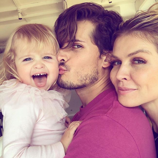 Gleb Savchenko with wife Elena Samodanova and younger daughter Zlata in May 2019