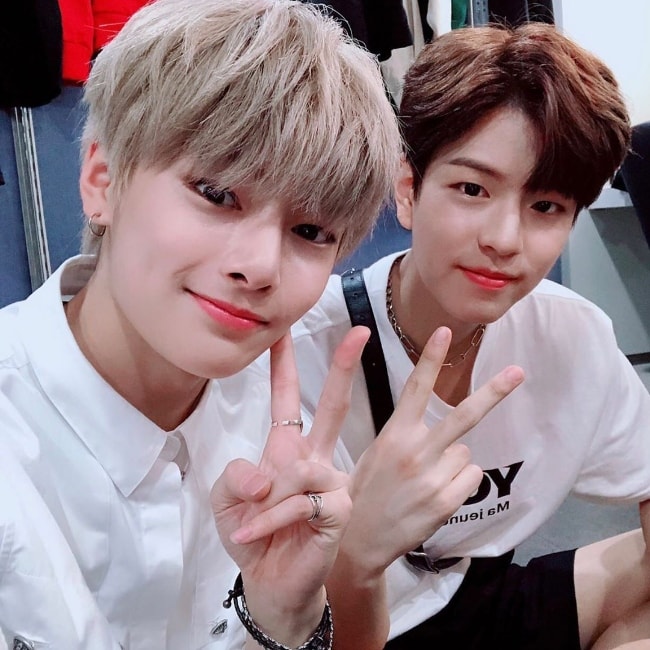 I.N as seen while taking a selfie along with his 'Stray Kids' groupmate, Seungmin, in June 2019