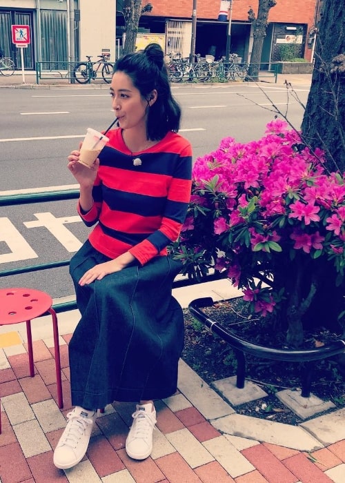 Izumi Mori as seen in a picture while enjoying her drink in May 2019