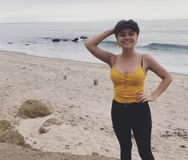 Jordan Hinson as seen while posing for a picture by the beach in Pacific Palisades, Los Angeles County, California, United States in May 2018