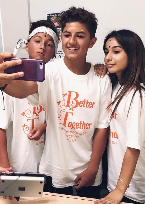 Mason Coutinho as seen while taking a mirror selfie with Angelic (Right) and Julez (Left) in Los Angeles, California, United States in October 2018