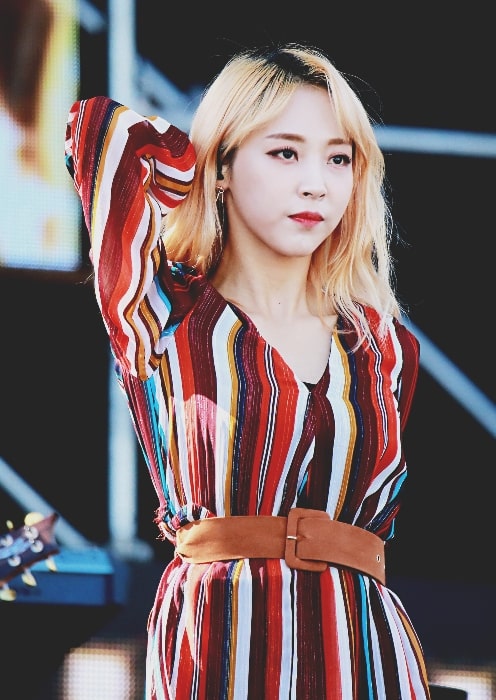Moonbyul as seen in a picture while performing during an event in May 2018