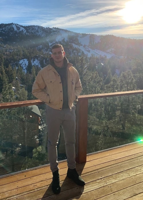 Oliver Stark as seen while posing for an amazing picture in Big Bear Lake, San Bernardino County, California, United States in December 2018