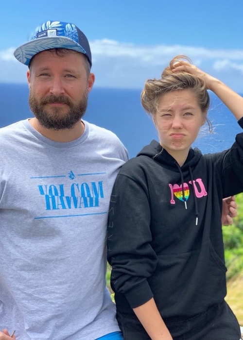 Peyton Coffee as seen while posing for a goofy picture along with her father, Jason Coffee, in Hawaii, United States in June 2019