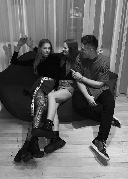 Tatum Marchetti as seen in a black-and-white picture along with Garry Caprani (Right) and Emily Unkles (Left) at Hotel Sanderson in London, England, United Kingdom in April 2019