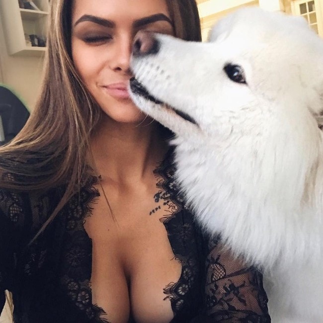Victoria Odintcova with her dog as seen in December 2016