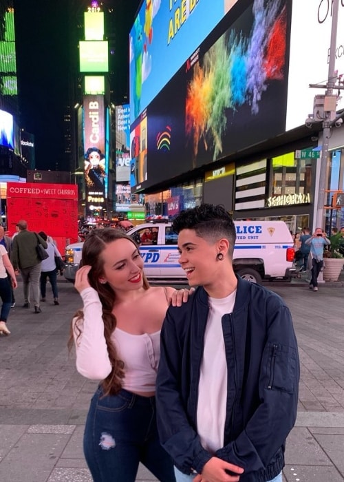 A1Saud as seen while posing for an adorable picture along with Julia Raleigh at Times Square located in Manhattan, New York City, New York, United States in June 2019