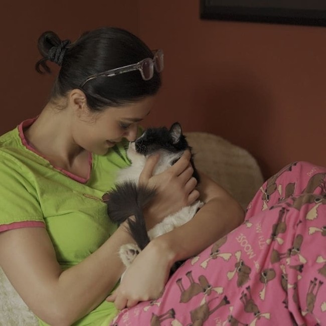 Adrianne Curry with her cat as seen in April 2019