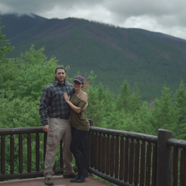 Adrianne Curry with her husband as seen in June 2019