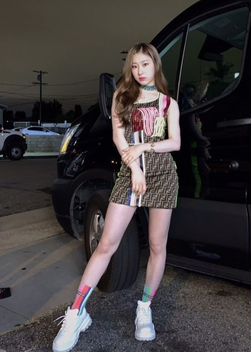 Chaeryeong as seen while posing for the camera in August 2019